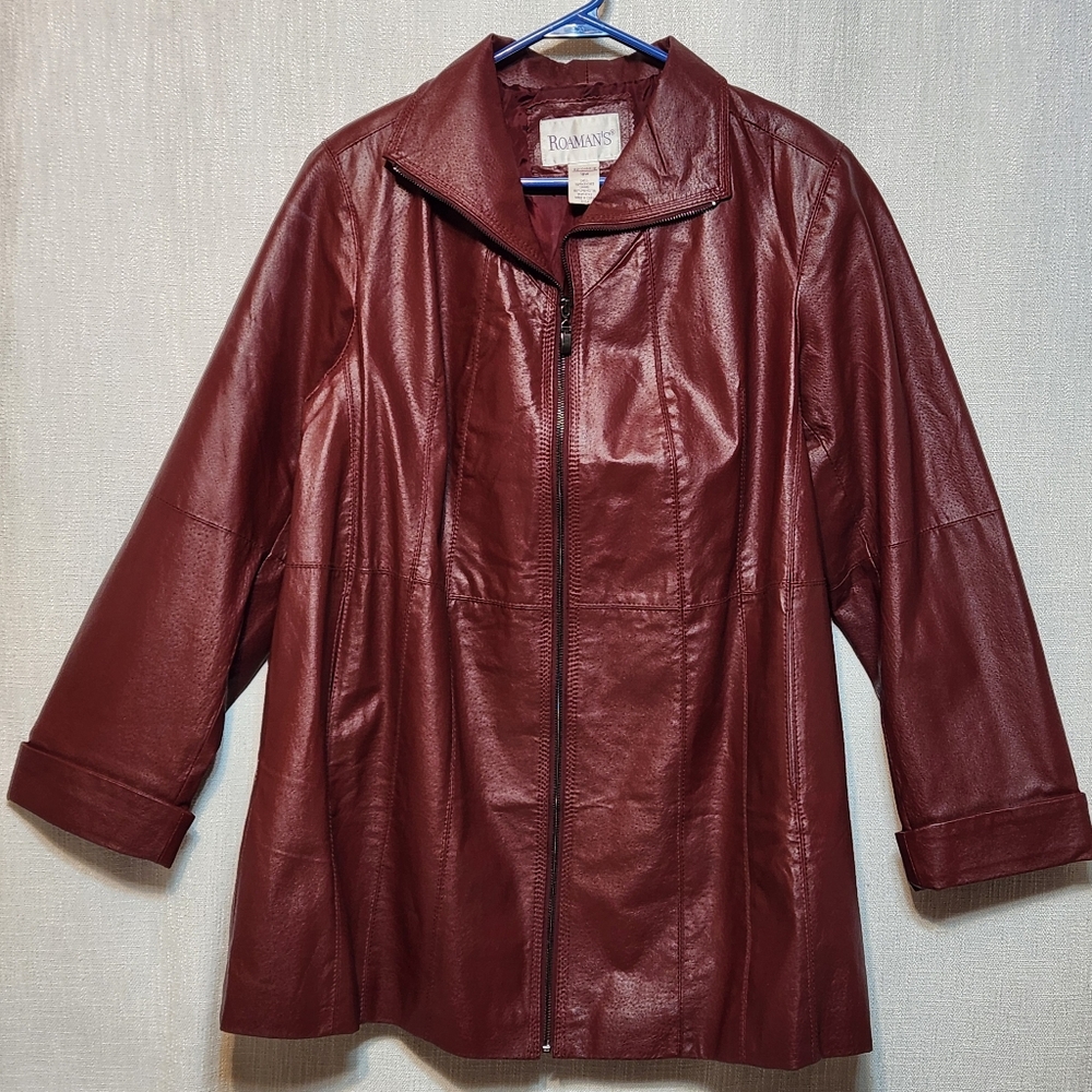 Burgundy Roamans Leather Jacket A-Line Trending Rare Color 18W